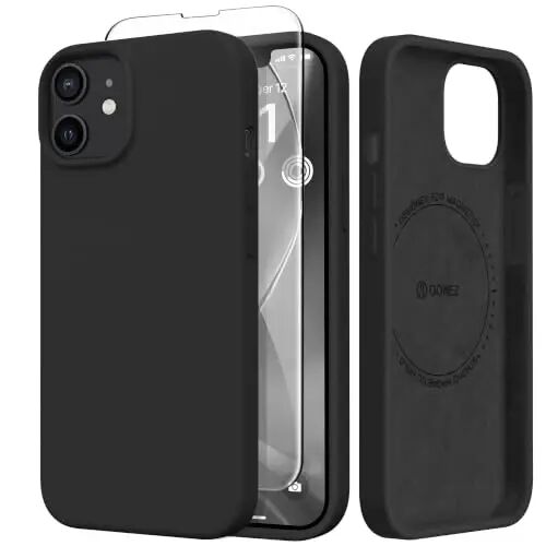 GONEZ Magnetic for iPhone 12/12 Pro Case, Silicone Cover Black | Compatible with MagSafe, Camera Button & Screen Protector, Microfiber Lining, 3 Layers Soft Gel Rubber Shockproof Slim 6.1