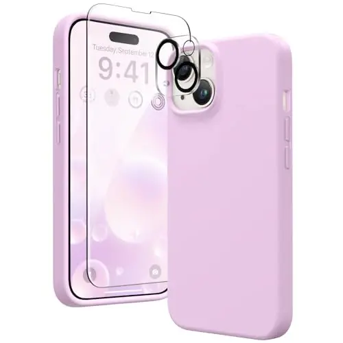 GONEZ Magnetic for iPhone 13/14 Case, Silicone Cover Light Lilac | Compatible with MagSafe, Camera Button & Screen Protector, Microfiber Lining, 3 Layers Soft Gel Rubber Shockproof Slim 6.1