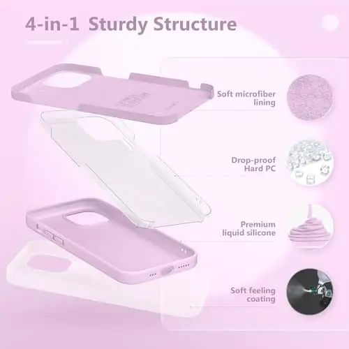 GONEZ Magnetic for iPhone 13/14 Case, Silicone Cover Light Lilac | Compatible with MagSafe, Camera Button & Screen Protector, Microfiber Lining, 3 Layers Soft Gel Rubber Shockproof Slim 6.1