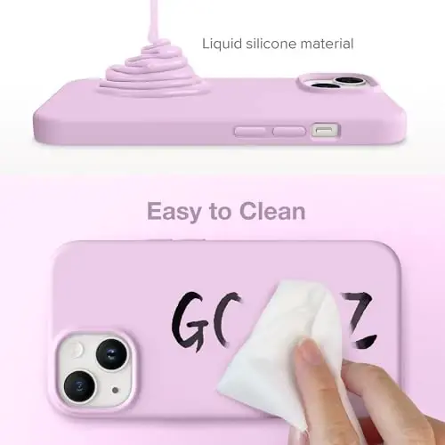GONEZ Magnetic for iPhone 13/14 Case, Silicone Cover Light Lilac | Compatible with MagSafe, Camera Button & Screen Protector, Microfiber Lining, 3 Layers Soft Gel Rubber Shockproof Slim 6.1