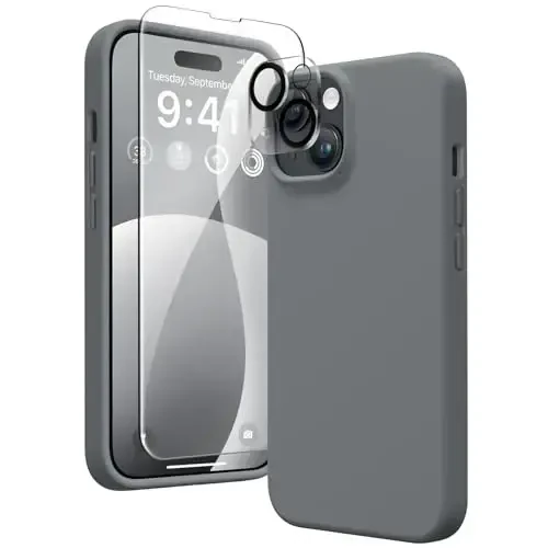 GONEZ Magnetic for iPhone 14 Case, Compatible with Magsafe, with Screen Protector + Camera Protector, Anti-Scratch Microfiber Lining, Liquid Silicone Shockproof Protective Phone Case, Dark Grey - 1