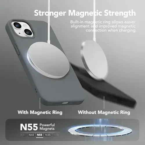 GONEZ Magnetic for iPhone 14 Case, Compatible with Magsafe, with Screen Protector + Camera Protector, Anti-Scratch Microfiber Lining, Liquid Silicone Shockproof Protective Phone Case, Dark Grey - 3
