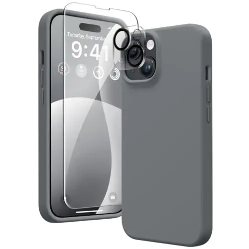 GONEZ Magnetic for iPhone 14 Case, Compatible with Magsafe, with Screen Protector + Camera Protector, Anti-Scratch Microfiber Lining, Liquid Silicone Shockproof Protective Phone Case, Dark Grey 