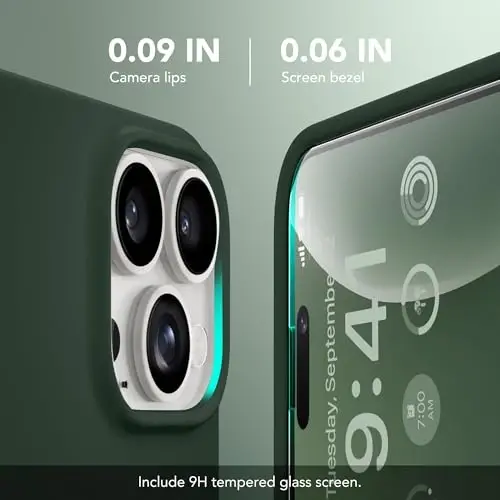 GONEZ Manyetik iPhone 15 Pro Kılıfı, Koyu Yeşil Silikon Kapak | MagSafe, Kamera Düğmesi ve Ekran Koruyucu Uyumlu, Mikrofiber Astar, 3 Katmanlı Yumuşak Jel Kauçuk Darbeye Dayanıklı İnce 6.1