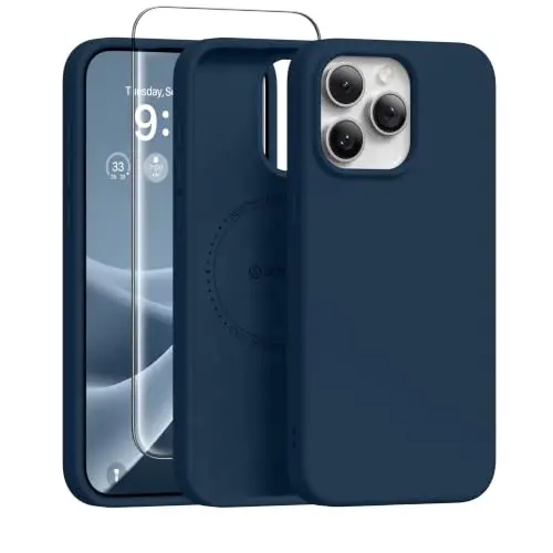 GONEZ Manyetik iPhone 15 Pro Kılıfı, Silikon Kapak Koyu Mavi | MagSafe, Kamera Düğmesi ve Ekran Koruyucu Uyumlu, Mikrofiber Astar, 3 Katmanlı Yumuşak Jel Kauçuk Darbeye Dayanıklı İnce 6,1