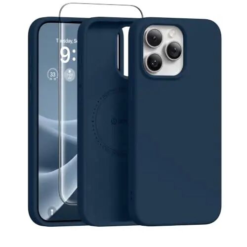 GONEZ Manyetik iPhone 15 Pro Kılıfı, Silikon Kapak Koyu Mavi | MagSafe, Kamera Düğmesi ve Ekran Koruyucu Uyumlu, Mikrofiber Astar, 3 Katmanlı Yumuşak Jel Kauçuk Darbeye Dayanıklı İnce 6,1