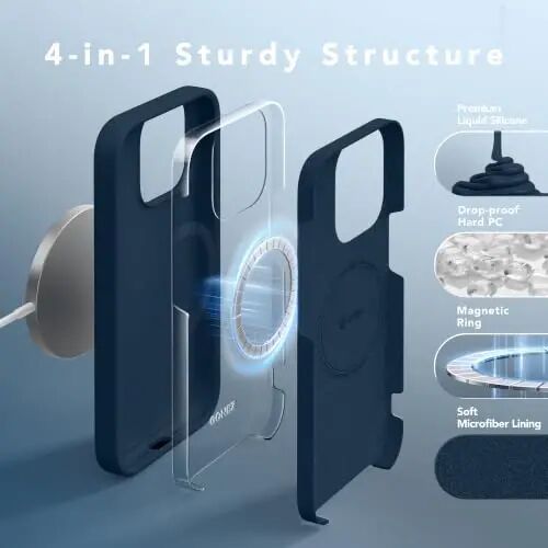 GONEZ Manyetik iPhone 15 Pro Kılıfı, Silikon Kapak Koyu Mavi | MagSafe, Kamera Düğmesi ve Ekran Koruyucu Uyumlu, Mikrofiber Astar, 3 Katmanlı Yumuşak Jel Kauçuk Darbeye Dayanıklı İnce 6,1