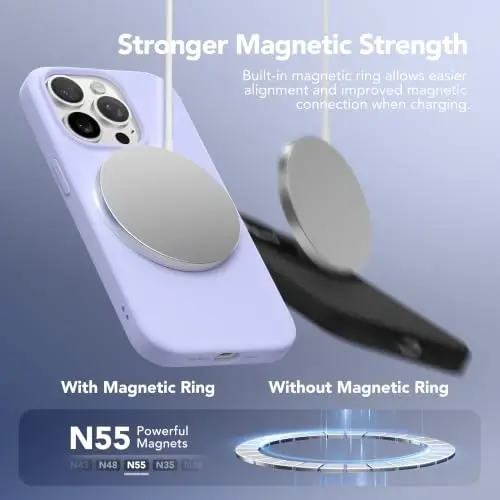 GONEZ Magnetic for iPhone 15 Pro Case, Silicone Cover Lilac | Compatible with MagSafe, Camera Button & Screen Protector, Microfiber Lining, 3 Layers Soft Gel Rubber Shockproof Slim 6.1