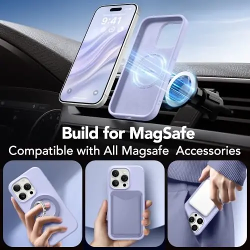 GONEZ Magnetic for iPhone 15 Pro Case, Silicone Cover Lilac | Compatible with MagSafe, Camera Button & Screen Protector, Microfiber Lining, 3 Layers Soft Gel Rubber Shockproof Slim 6.1