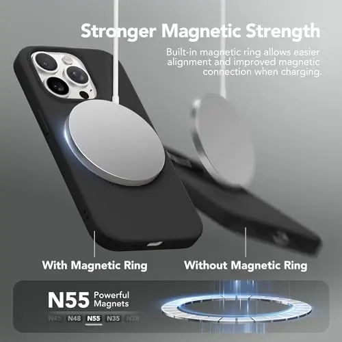 GONEZ Magnetic for iPhone 15 Pro Case, Silicone Cover Black | Compatible with MagSafe, Camera Button & Screen Protector, Microfiber Lining, 3 Layers Soft Gel Rubber Shockproof Slim 6.1