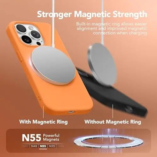 GONEZ Magnetic for iPhone 15 Pro Case, Silicone Cover Orange | Compatible with MagSafe, Camera Button & Screen Protector, Microfiber Lining, 3 Layers Soft Gel Rubber Shockproof Slim 6.1