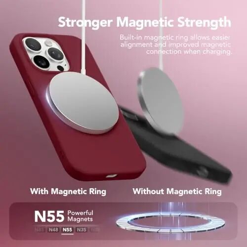 GONEZ Magnetic for iPhone 15 Pro Max Case, Silicone Cover Maroon | Compatible with MagSafe, Camera Button & Screen Protector, Microfiber Lining, 3 Layers Soft Gel Rubber Shockproof Slim 6.7