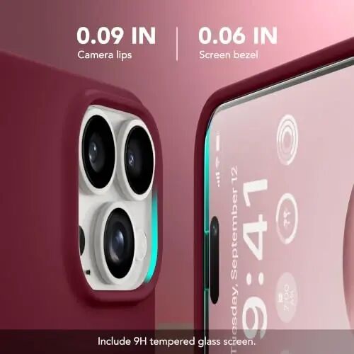 GONEZ Magnetic for iPhone 15 Pro Max Case, Silicone Cover Maroon | Compatible with MagSafe, Camera Button & Screen Protector, Microfiber Lining, 3 Layers Soft Gel Rubber Shockproof Slim 6.7