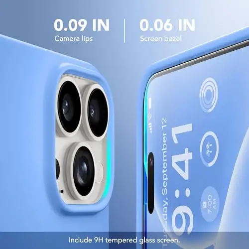 GONEZ Magnetic for iPhone 15 Pro Max Case, Silicone Cover Sky Blue | Compatible with MagSafe, Camera Button & Screen Protector, Microfiber Lining, 3 Layers Soft Gel Rubber Shockproof Slim 6.7