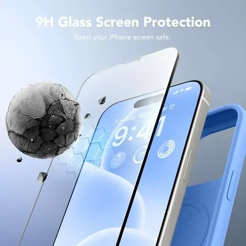 GONEZ Magnetic for iPhone 15 Pro Max Case, Silicone Cover Sky Blue | Compatible with MagSafe, Camera Button & Screen Protector, Microfiber Lining, 3 Layers Soft Gel Rubber Shockproof Slim 6.7