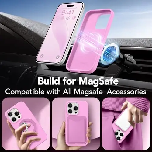GONEZ Magnetic for iPhone 15 Pro Max Case, Silicone Cover Rose Pink | Compatible with MagSafe, Camera Button & Screen Protector, Microfiber Lining, 3 Layers Soft Gel Rubber Shockproof Slim 6.7
