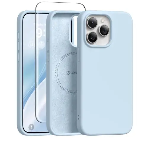 GONEZ Magnetic for iPhone 15 Pro Max Case, Silicone Cover Blue | Compatible with MagSafe, Camera Button & Screen Protector, Microfiber Lining, 3 Layers Soft Gel Rubber Shockproof Slim 6.7