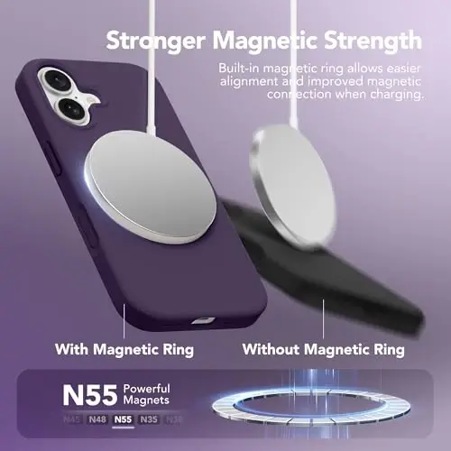 GONEZ Magnetic for iPhone 16 Case, Silicone Cover Deep Purple | Compatible with MagSafe, Camera Button & Screen Protector, Microfiber Lining, 3 Layers Soft Gel Rubber Shockproof Slim 6.1