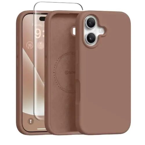 GONEZ Manyetik iPhone 16 Kılıfı, Kahverengi Silikon Kapak | MagSafe Uyumlu, Kamera Düğmesi ve Ekran Koruyucu, Mikrofiber Astar, 3 Katmanlı Yumuşak Jel Kauçuk Darbeye Dayanıklı İnce 6.1
