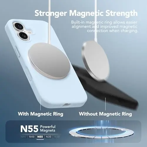 GONEZ Magnetic for iPhone 16 Case, Silicone Cover Blue | Compatible with MagSafe, Camera Button & Screen Protector, Microfiber Lining, 3 Layers Soft Gel Rubber Shockproof Slim 6.1