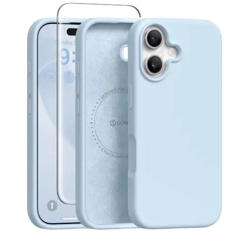 GONEZ Manyetik iPhone 16 Kılıfı, Mavi Silikon Kılıf | MagSafe, Kamera Düğmesi ve Ekran Koruyucu ile Uyumlu, Mikrofiber Astar, 3 Katmanlı Yumuşak Jel Kauçuk Darbeye Dayanıklı İnce 6.1