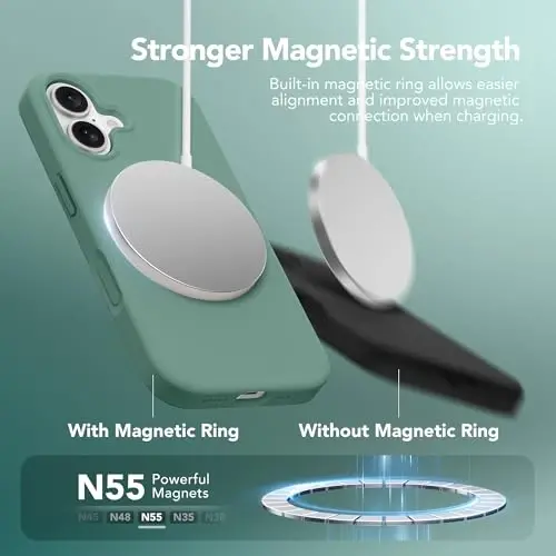 GONEZ Magnetic for iPhone 16 Case, Silicone Cover Midnight Green | Compatible with MagSafe, Camera Button & Screen Protector, Microfiber Lining, 3 Layers Soft Gel Rubber Shockproof Slim 6.1