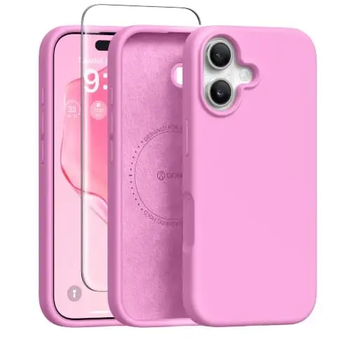 GONEZ Magnetic for iPhone 16 Case, Silicone Cover Rose Pink | Compatible with MagSafe, Camera Button & Screen Protector, Microfiber Lining, 3 Layers Soft Gel Rubber Shockproof Slim 6.1
