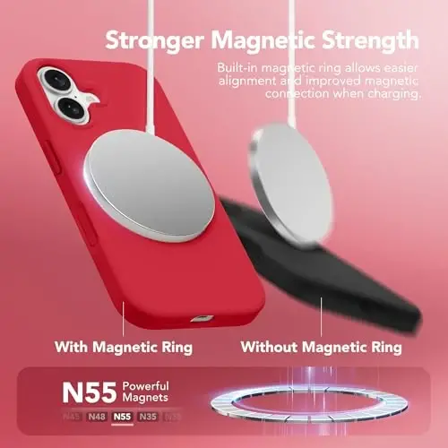 GONEZ Manyetik iPhone 16 Kılıfı, Silikon Kapak Kırmızı | MagSafe, Kamera Düğmesi ve Ekran Koruyucu ile Uyumlu, Mikrofiber Astar, 3 Katmanlı Yumuşak Jel Kauçuk Darbeye Dayanıklı İnce 6.1