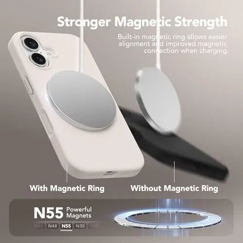 GONEZ Magnetic for iPhone 16 Case, Silicone Cover Stone | Compatible with MagSafe, Camera Button & Screen Protector, Microfiber Lining, 3 Layers Soft Gel Rubber Shockproof Slim 6.1