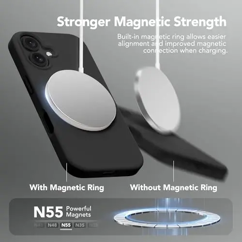 GONEZ Magnetic for iPhone 16 Case, Silicone Cover Black | Compatible with MagSafe, Camera Button & Screen Protector, Microfiber Lining, 3 Layers Soft Gel Rubber Shockproof Slim 6.1