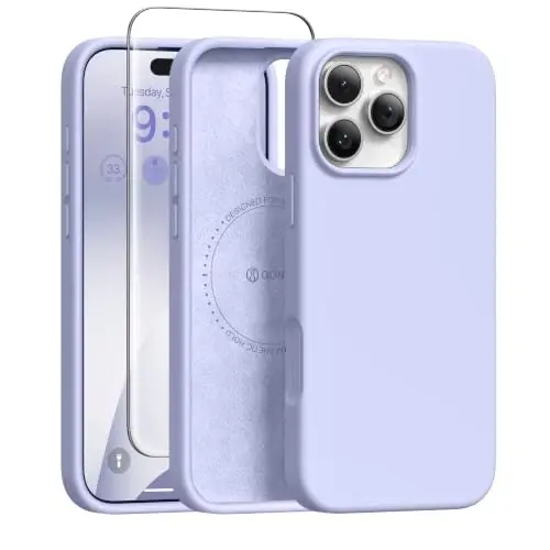 GONEZ Magnetic for iPhone 16 Pro Case, Compatible with MagSafe, [Screen Protector + Camera Lens Protector], Silicone Shockproof Anti-Scratch Protective Phone Case 6.3 inch, Lilac 