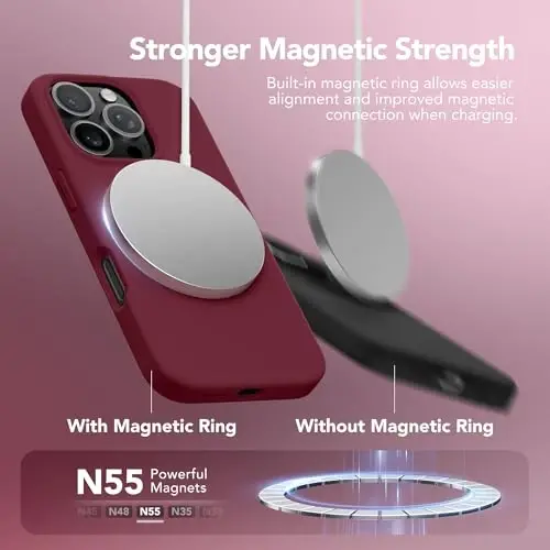 GONEZ Magnetic for iPhone 16 Pro Case, Compatible with MagSafe, [Screen Protector + Camera Lens Protector], Silicone Shockproof Anti-Scratch Protective Phone Case 6.3 inch, Maroon - 3