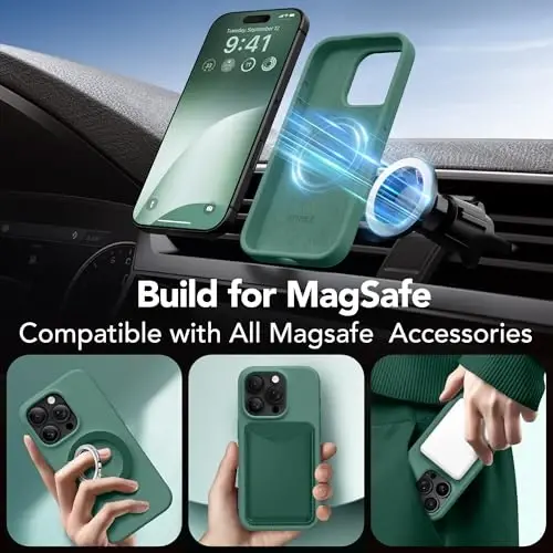 GONEZ Magnetic for iPhone 16 Pro Case, [Compatible with MagSafe] Anti-Scratch Microfiber Lining & Screen Protector, Silicone Camera Control, Shockproof Slim Phone Cover 6.3 inch, Midnight Green - 4