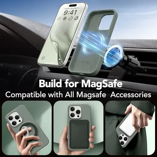 GONEZ Magnetic for iPhone 16 Pro Case, Compatible with MagSafe, [Screen Protector + Camera Lens Protector], Silicone Shockproof Anti-Scratch Protective Phone Case 6.3 inch, Calke Green - 3