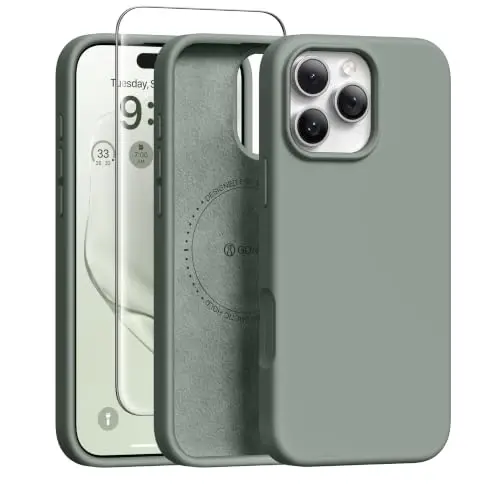 GONEZ Manyetik iPhone 16 Pro Kılıfı, MagSafe ile Uyumlu, [Ekran Koruyucu + Kamera Lensi Koruyucu], Silikon Darbeye Dayanıklı Çizilmez Koruyucu Telefon Kılıfı 6.3 inç, Kireç Yeşili 