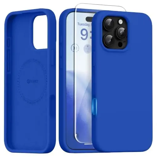 GONEZ Magnetic for iPhone 16 Pro Case, Compatible with MagSafe, [Screen Protector + Camera Lens Protector], Silicone Shockproof Anti-Scratch Protective Phone Case 6.3 inch, Cobalt Blue - 1