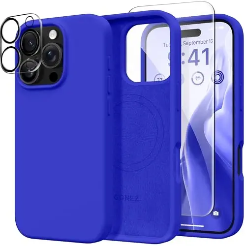 GONEZ Magnetic for iPhone 16 Pro Case, Compatible with MagSafe, [Screen Protector + Camera Lens Protector], Silicone Shockproof Anti-Scratch Protective Phone Case 6.3 inch, Cobalt Blue - 1