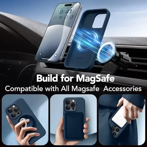 GONEZ Magnetic for iPhone 16 Pro Case, Compatible with MagSafe, [Screen Protector + Camera Lens Protector], Silicone Shockproof Anti-Scratch Protective Phone Case 6.3 inch, Dark Blue - 4