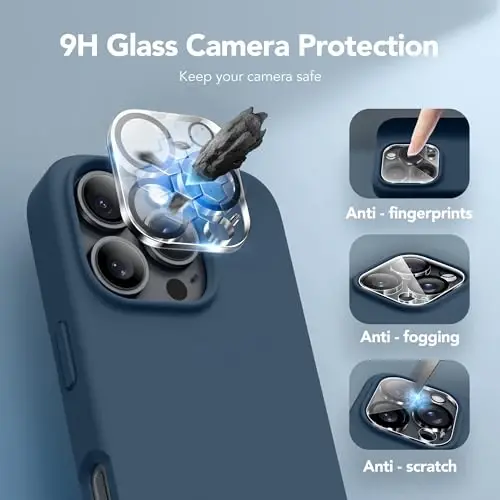 GONEZ Magnetic for iPhone 16 Pro Case, Compatible with MagSafe, [Screen Protector + Camera Lens Protector], Silicone Shockproof Anti-Scratch Protective Phone Case 6.3 inch, Dark Blue - 6