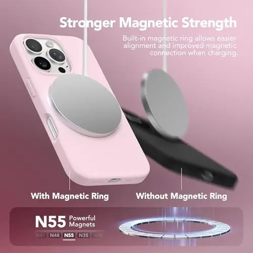 GONEZ Magnetic for iPhone 16 Pro Case, Compatible with MagSafe, [Screen Protector + Camera Lens Protector], Silicone Shockproof Anti-Scratch Protective Phone Case 6.3 inch, Pastel Pink - 3