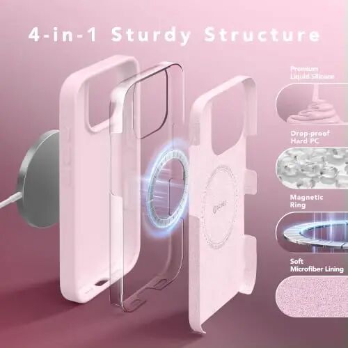 GONEZ Manyetik iPhone 16 Pro Kılıfı, MagSafe ile Uyumlu, [Ekran Koruyucu + Kamera Lensi Koruyucu], Silikon Darbeye Dayanıklı Çizilmez Koruyucu Telefon Kılıfı 6.3 inç, Pastel Pembe - 4