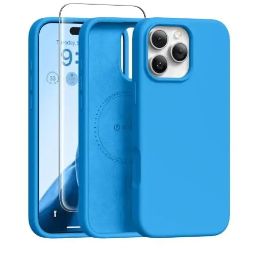 GONEZ Magnetic for iPhone 16 Pro Max Case, Silicone Cover Wave Blue | Compatible with MagSafe, Camera Button & Screen Protector, Microfiber Lining, 3 Layers Soft Gel Rubber Shockproof Slim 6.9
