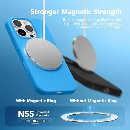 GONEZ Magnetic for iPhone 16 Pro Max Case, Silicone Cover Wave Blue | Compatible with MagSafe, Camera Button & Screen Protector, Microfiber Lining, 3 Layers Soft Gel Rubber Shockproof Slim 6.9