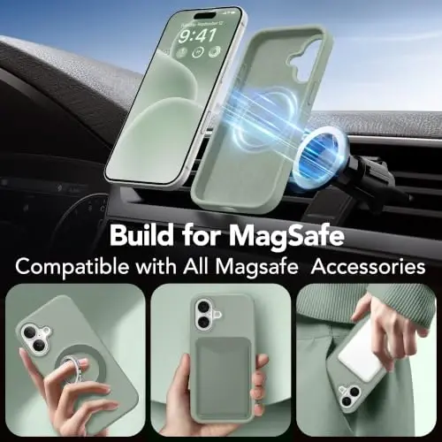 GONEZ Magnetic for iPhone 17 Case, Silicone Cover Light Green | Compatible with MagSafe, Camera Button & Screen Protector, Microfiber Lining, 3 Layers Soft Gel Rubber Shockproof Slim 6.3