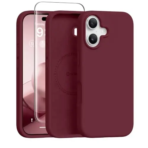 GONEZ Manyetik iPhone 17 Kılıfı, Bordo Silikon Kapak | MagSafe, Kamera Düğmesi ve Ekran Koruyucu Uyumlu, Mikrofiber Astar, 3 Katmanlı Yumuşak Jel Kauçuk Darbeye Dayanıklı İnce 6,3