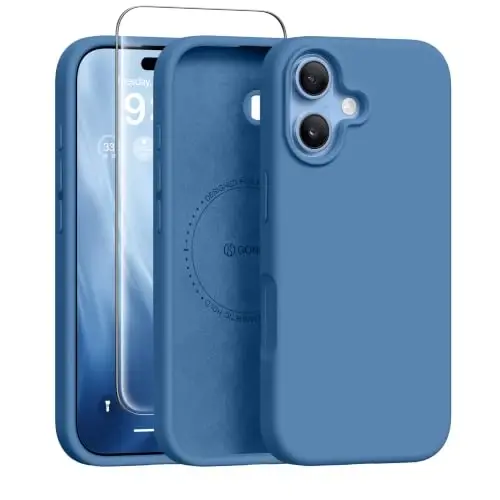 GONEZ Magnetic for iPhone 17 Case, Silicone Cover Lake Blue | Compatible with MagSafe, Camera Button & Screen Protector, Microfiber Lining, 3 Layers Soft Gel Rubber Shockproof Slim 6.3