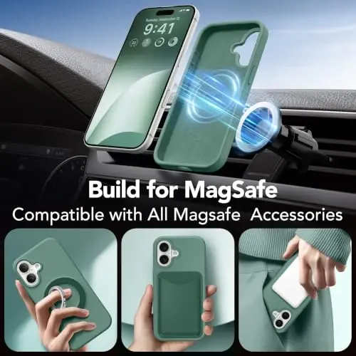 GONEZ Magnetic for iPhone 17 Case, Silicone Cover Midnight Green | Compatible with MagSafe, Camera Button & Screen Protector, Microfiber Lining, 3 Layers Soft Gel Rubber Shockproof Slim 6.3