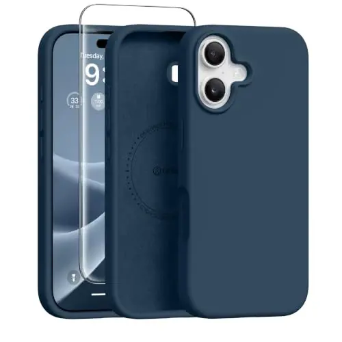 GONEZ Manyetik iPhone 17 Kılıfı, Silikon Kapak Koyu Mavi | MagSafe, Kamera Düğmesi ve Ekran Koruyucu Uyumlu, Mikrofiber Astar, 3 Katmanlı Yumuşak Jel Kauçuk Darbeye Dayanıklı İnce 6.3