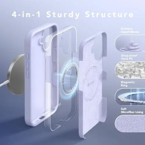 GONEZ Manyetik iPhone 17 Kılıfı, Silikon Kapak Lila | MagSafe, Kamera Düğmesi ve Ekran Koruyucu ile Uyumlu, Mikrofiber Astar, 3 Katmanlı Yumuşak Jel Kauçuk Darbeye Dayanıklı İnce 6,3