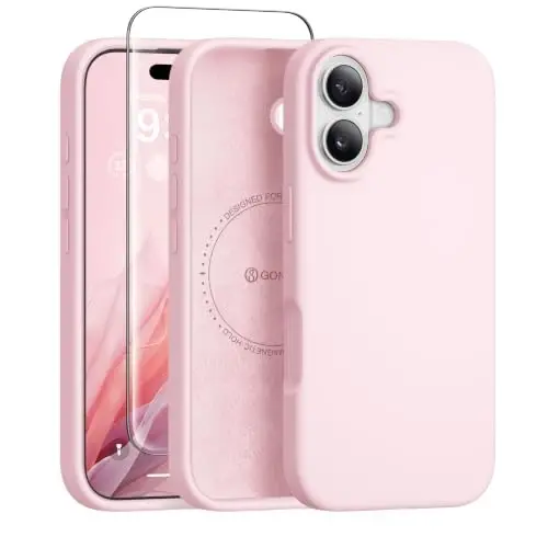 GONEZ Magnetic for iPhone 17 Case, Silicone Cover Pastel Pink | Compatible with MagSafe, Camera Button & Screen Protector, Microfiber Lining, 3 Layers Soft Gel Rubber Shockproof Slim 6.3